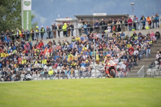 Marc Marquez of Spain and Repsol Honda Team heads down a straight during the MotoGP race during the MotoGP of Styria - Race at Red Bull Ring on...