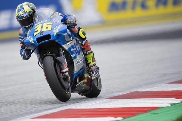 Joan Mir of Spain and Team Suzuki ECSTAR heads down a straight during the MotoGP race during the MotoGP of Styria - Race at Red Bull Ring on August...