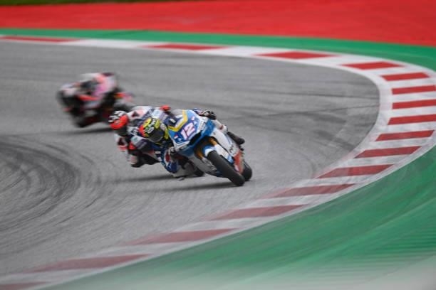 Thomas Luthi of Swiss and Pertamina Mandalika SAG Team leads the field during the Moto2 race during the MotoGP of Styria - Race at Red Bull Ring on...