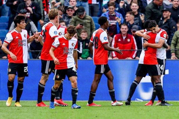 Naoufal Bannis of Feyenoord celebrates after scoring his teams second goal, Ridgeciano Haps of Feyenoord during the Preseason Friendly Match match...