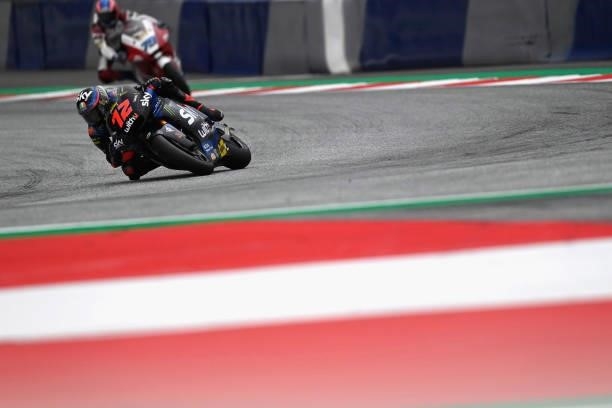 Marco Bezzecchi of Italy and Sky Racing Team VR46 rounds the bend during the Moto2 race during the MotoGP of Styria - Race at Red Bull Ring on August...
