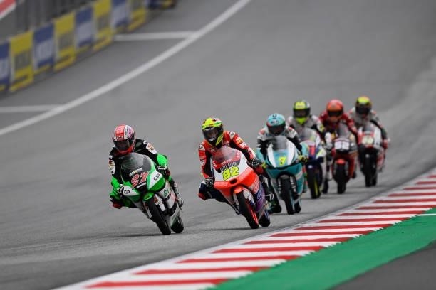 Kaito Toba of Japan and CIP Green Power leads the field during the Moto3 race during the MotoGP of Styria - Race at Red Bull Ring on August 08, 2021...