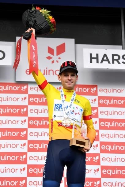 Ben Hermans of Belgium and Team Israel Start-Up Nation Yellow Leader Jersey celebrates at podium as race winner during the 8th Arctic Race Of Norway...