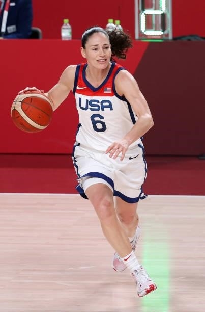 Sue Bird of USA during the Women's Basketball Gold Medal Final between United States and Japan on day sixteen of the Tokyo 2020 Olympic Games at...