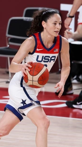Sue Bird of USA during the Women's Basketball Gold Medal Final between United States and Japan on day sixteen of the Tokyo 2020 Olympic Games at...