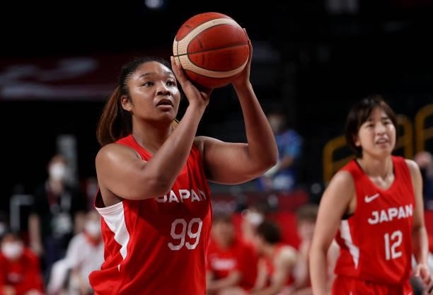 Monica Okoye of Japan during the Women's Basketball Gold Medal Final between United States and Japan on day sixteen of the Tokyo 2020 Olympic Games...