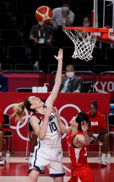 Breanna Stewart of USA, Himawari Akaho of Japan during the Women's Basketball Gold Medal Final between United States and Japan on day sixteen of the...