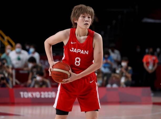 Maki Tadaka of Japan during the Women's Basketball Gold Medal Final between United States and Japan on day sixteen of the Tokyo 2020 Olympic Games at...