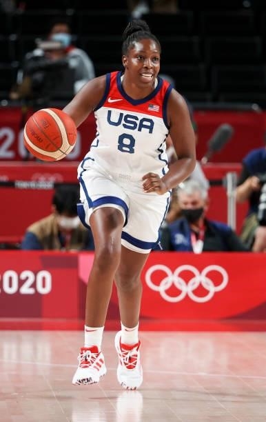 Chelsea Gray of USA during the Women's Basketball Gold Medal Final between United States and Japan on day sixteen of the Tokyo 2020 Olympic Games at...
