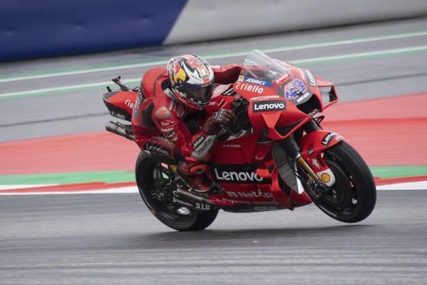 Jack Miller of Australia and Ducati Lenovo Team heads down a straight during the MotoGP wurm up during the MotoGP of Styria - Race at Red Bull Ring...