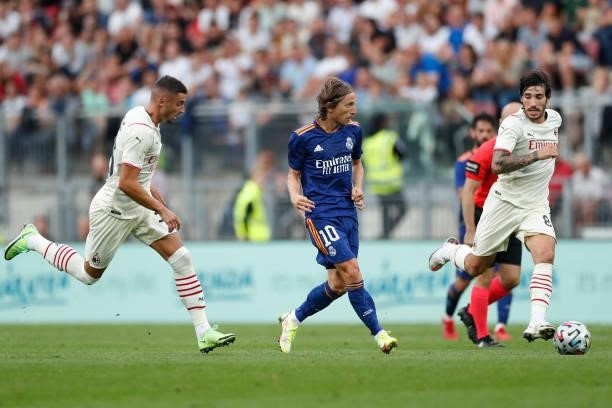 Luka Modric of Real Madrid in action during the Real Madrid v AC Milan - Pre-Season Friendly at Worthersee Stadion on August 08, 2021 in Klagenfurt,...