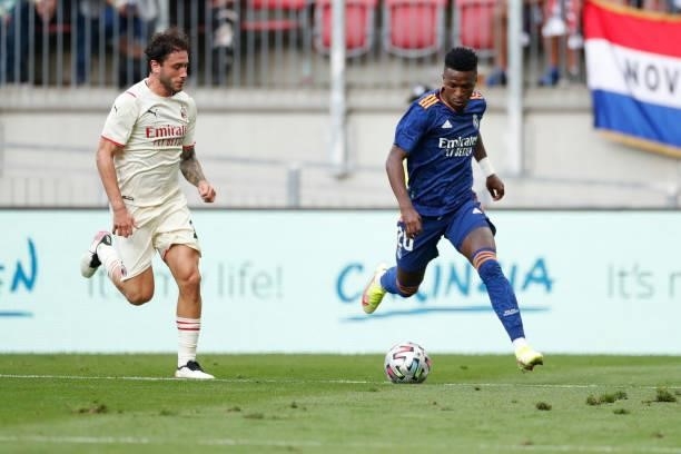 Vini Jr. Of Real Madrid in action during the Real Madrid v AC Milan - Pre-Season Friendly at Worthersee Stadion on August 08, 2021 in Klagenfurt,...