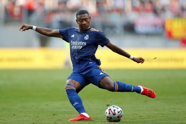 David Alaba of Real Madrid in action during the Real Madrid v AC Milan - Pre-Season Friendly at Worthersee Stadion on August 08, 2021 in Klagenfurt,...