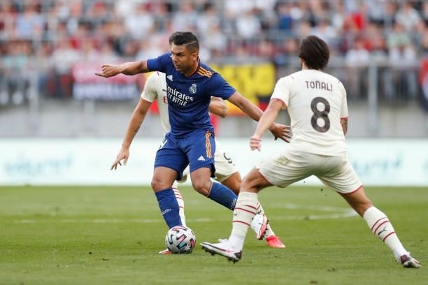 Carlos Casemiro of Real Madrid in action during the Real Madrid v AC Milan - Pre-Season Friendly at Worthersee Stadion on August 08, 2021 in...