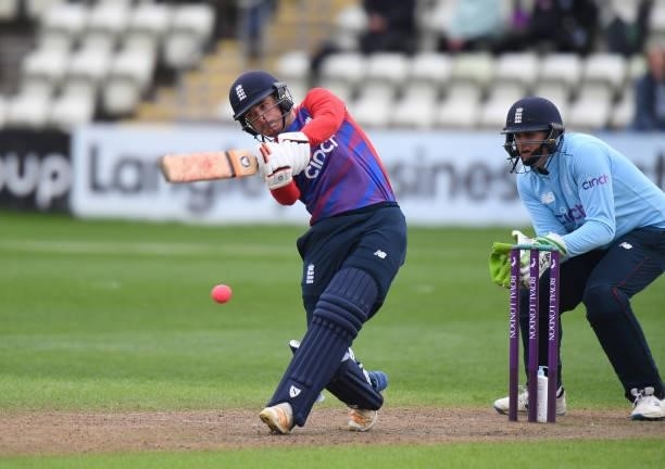 Liam O'Brien of England bats during the England Disability T20 match at New Road on August 08, 2021 in Worcester, England.