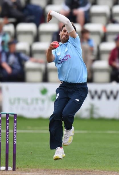 Tayler Young of England bowls during the England Disability T20 match at New Road on August 08, 2021 in Worcester, England.