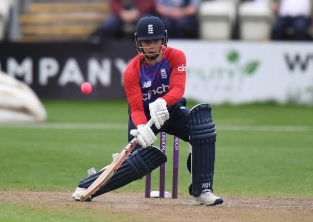 Ali Layard of England bats during the England Disability T20 match at New Road on August 08, 2021 in Worcester, England.