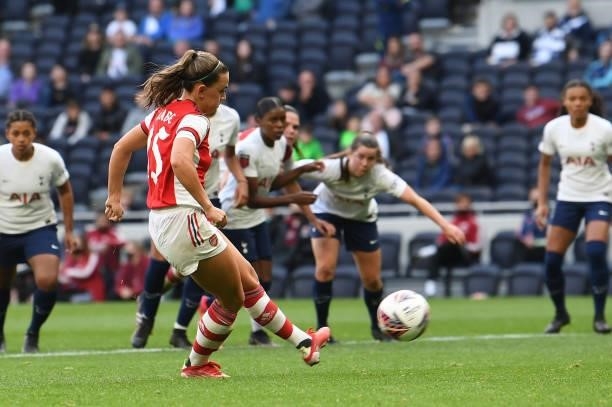 Katie McCabe scores Arsenal's 2nd goal from the penalty spot during the MIND series match between Tottenham Hotspur and Arsenal at Tottenham Stadium...