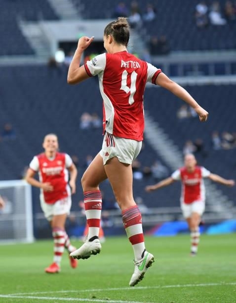 Anna Patten celebrates scoring Arsenal's 3rd goal during the MIND series match between Tottenham Hotspur and Arsenal at Tottenham Stadium on August...