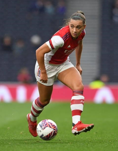 Katie McCabe of Arsenal during the MIND series match between Tottenham Hotspur and Arsenal at Tottenham Stadium on August 08, 2021 in London, England.