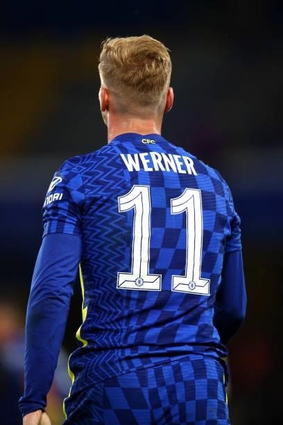Timo Werner of Chelsea in action during the Pre-Season Friendly match between Chelsea and Tottenham Hotspur at Stamford Bridge on August 04, 2021 in...