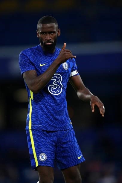 Antonio Rudiger of Chelsea in action during the Pre-Season Friendly match between Chelsea and Tottenham Hotspur at Stamford Bridge on August 04, 2021...