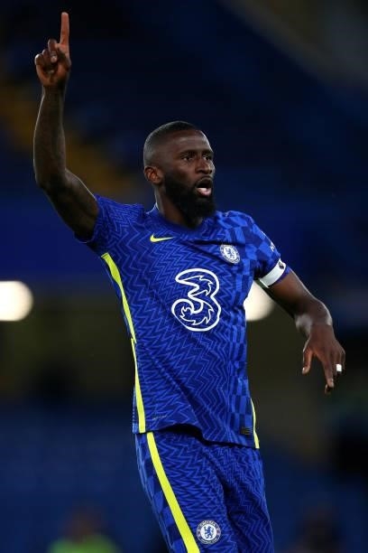 Antonio Rudiger of Chelsea in action during the Pre-Season Friendly match between Chelsea and Tottenham Hotspur at Stamford Bridge on August 04, 2021...