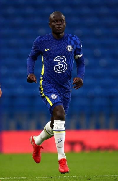 Golo Kante in action during the Pre-Season Friendly match between Chelsea and Tottenham Hotspur at Stamford Bridge on August 04, 2021 in London,...
