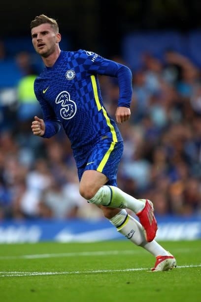 Timo Werner of Chelsea in action during the Pre-Season Friendly match between Chelsea and Tottenham Hotspur at Stamford Bridge on August 04, 2021 in...