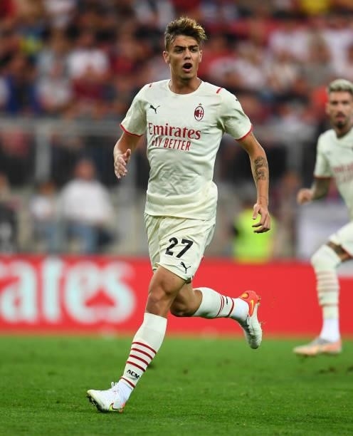 Daniel Maldini of AC Milan in action during the pre-season friendly match between Real Madrid and AC Milan at Worthersee Stadion on August 08, 2021...