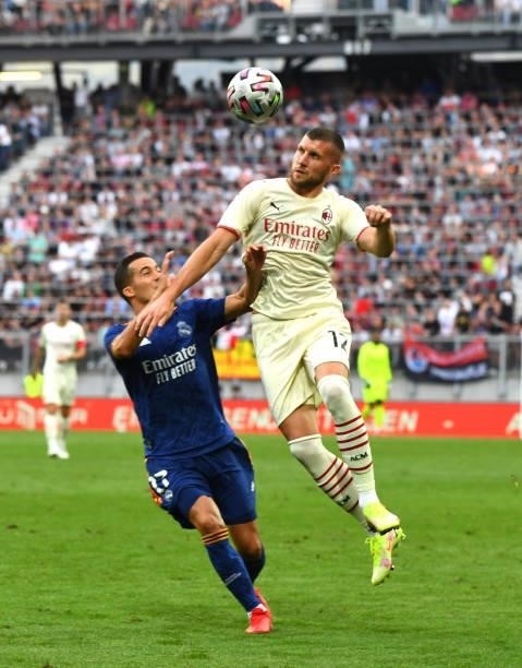 Ante Rebic of AC Milan in action during the pre-season friendly match between Real Madrid and AC Milan at Worthersee Stadion on August 08, 2021 in...