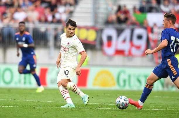 Brahim Diaz of AC Milan in action during the pre-season friendly match between Real Madrid and AC Milan at Worthersee Stadion on August 08, 2021 in...