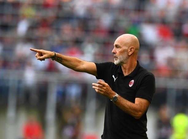 Head coach AC Milan Stefano Pioli reacts during the pre-season friendly match between Real Madrid and AC Milan at Worthersee Stadion on August 08,...
