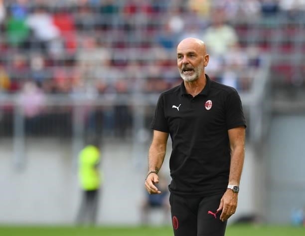 Head coach AC Milan Stefano Pioli reacts during the pre-season friendly match between Real Madrid and AC Milan at Worthersee Stadion on August 08,...
