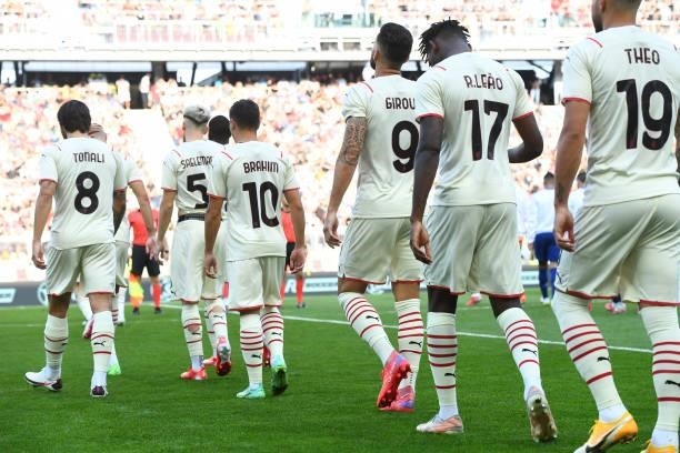 Players of AC Milan attend during the pre-season friendly match between Real Madrid and AC Milan at Worthersee Stadion on August 08, 2021 in...