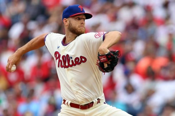 Pitcher Zack Wheeler of the Philadelphia Phillies delivers a pitch against the New York Mets during the first inning of a game at Citizens Bank Park...