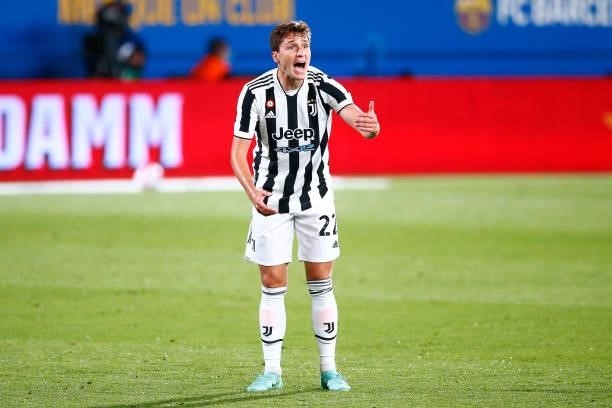 Federico Chiesa of Juventus FC gestures during the Joan Gamper Trophy match between FC Barcelona and Juventus at Estadi Johan Cruyff on August 08,...