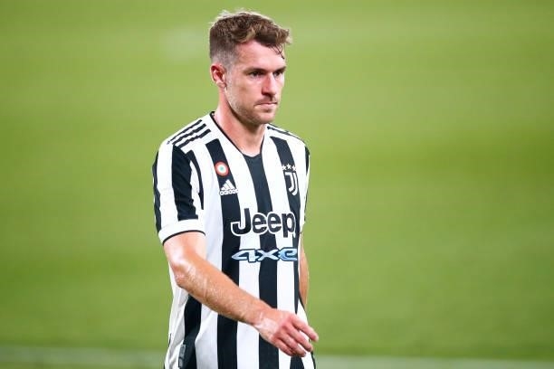 Aaron Ramsey of Juventus FC looks on during the Joan Gamper Trophy match between FC Barcelona and Juventus at Estadi Johan Cruyff on August 08, 2021...