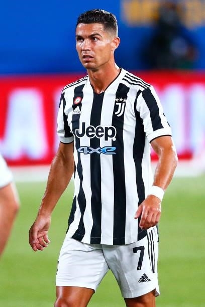 Cristiano Ronaldo of Juventus FC looks on during the Joan Gamper Trophy match between FC Barcelona and Juventus at Estadi Johan Cruyff on August 08,...