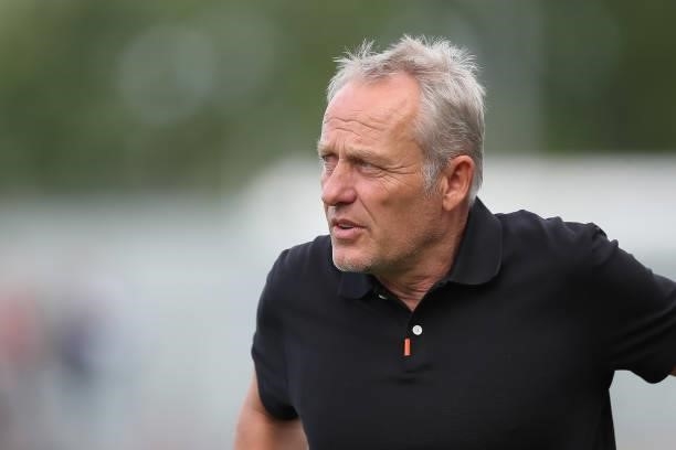 Christian Streich, Head coach of SC Freiburg looks on during the DFB Cup first round match between Würzburger Kickers and SC Freiburg at Flyeralarm...