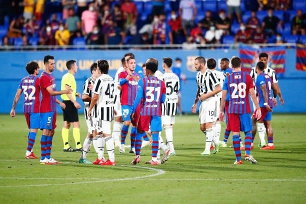 Players of FC Barcelona and Juventus FC after the Joan Gamper Trophy match between FC Barcelona and Juventus at Estadi Johan Cruyff on August 08,...