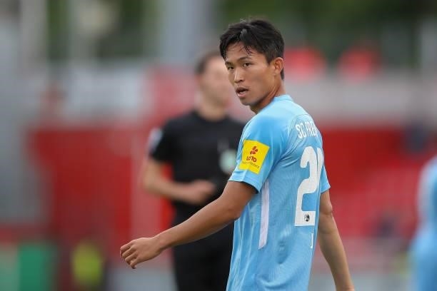 Wooyeong Jeong of SC Freiburg looks on during the DFB Cup first round match between Würzburger Kickers and SC Freiburg at Flyeralarm Arena on August...