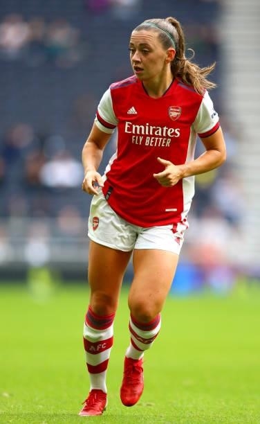 Katie McCabe of Arsenal during The MIND Series match between Tottenham Hotspur and Arsenal at Tottenham Hotspur Stadium on August 08, 2021 in London,...
