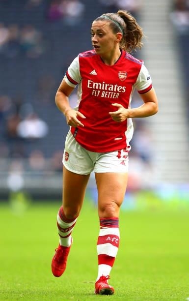 Katie McCabe of Arsenal during The MIND Series match between Tottenham Hotspur and Arsenal at Tottenham Hotspur Stadium on August 08, 2021 in London,...