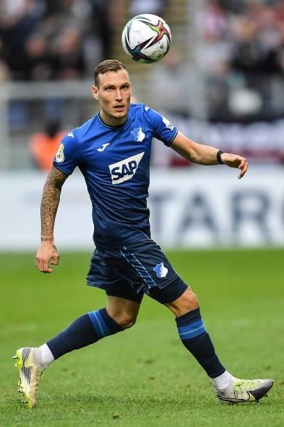 Hoffenheims David Raum during the DFB Cup first round match between Viktoria Köln and 1899 Hoffenheim on August 09, 2021 in Cologne, Germany.
