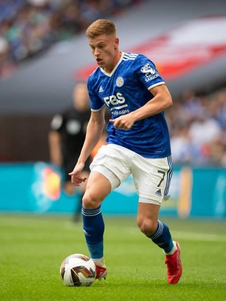 Harvey Barnes of Leicester City during the The FA Community Shield between Manchester City and Leicester City at Wembley Stadium on August 07, 2021...