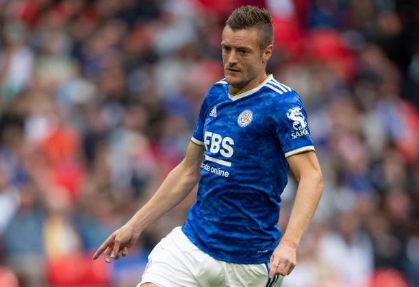 Jamie Vardy of Leicester City during the The FA Community Shield between Manchester City and Leicester City at Wembley Stadium on August 07, 2021 in...