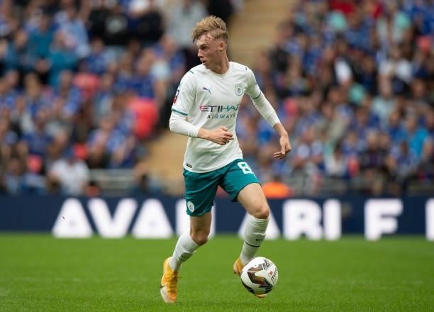 Cole Palmer of Manchester City during the The FA Community Shield between Manchester City and Leicester City at Wembley Stadium on August 07, 2021 in...
