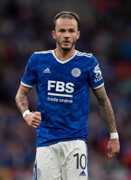 James Maddison of Leicester City during the The FA Community Shield between Manchester City and Leicester City at Wembley Stadium on August 07, 2021...