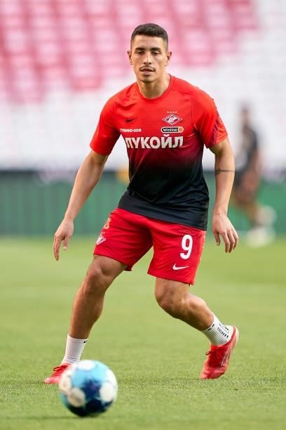Ezequiel Ponce of FC Spartak Moskva warms up prior to the UEFA Champions League Third Qualifying Round Leg Two match between SL Benfica and Spartak...